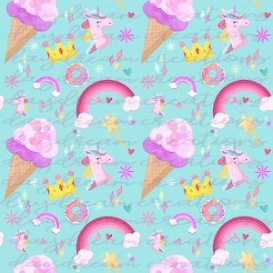 Hand-Drawn Colorful Magical Unicorn Rainbow Seamless Repeat Pattern 300 DPI Instant Download Sublimation Vinyl Fabric Design High Quality