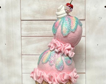 Ice Cream Cone Wreath Attachment, Door Hanger, Birthday decor, Photography prop, Wall decor, ice cream cone