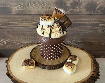 Fake S'mores cupcake, S'mores marshmallow, Tiered  tray decor,  fake sweets , Photo prop, Fake food, chocolate cupcake lover, Fake cupcake