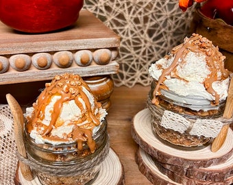Faux apple crisp jars for kitchen, Apple crumble, fake Jar treats, fall primitive decor,  Kitchen decor, fake sweets, Tiered tray decor