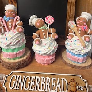 Fake gingerbread cupcake, Christmas gingies , Tiered  tray decor,  fake sweets , Photo prop, Gingerbread, cupcake lover, Christmas decor