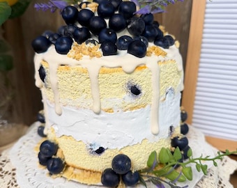 Fake Blueberry Lemon Cake, Crumble cake Tiered Tray Decor, Photo Prop