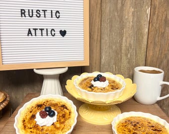Fake creme brulee, faux custard, faux crème brûlée, Kitchen decor, tier tray decor, Desserts, Photo props, fake sweets