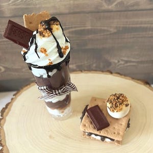 Fake S'mores, mini parfait, S'mores marshmallow, Tiered  tray decor,  fake sweets , Photo prop, Fake food, chocolate lover, Fake S'more