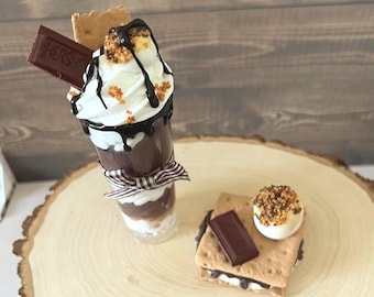 Fake S'mores, mini parfait, S'mores marshmallow, Tiered  tray decor,  fake sweets , Photo prop, Fake food, chocolate lover, Fake S'more