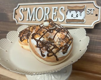 Fake S'mores Donuts, S'mores marshmallow, Tiered  tray decor,  fake sweets , Photo prop, Fake food, Donuts for display, chocolate lover