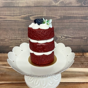 Faux red velvet cake,  Mini cake display, tiered tray decor, fake sweets, home decor, coffee bar decor
