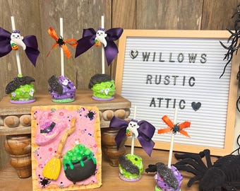 Fake Halloween cake pops, witch cauldron pastry, ghost pop , Tiered  tray decor,  fake sweets , Photo prop, Fake food, Spooky