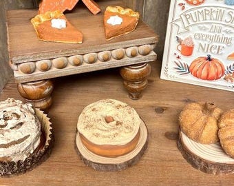 Faux pumpkin Donut, pumpkin cinnamon roll, Pumpkin spice,  fall primitive decor,  kitchen, Tiered tray decor,  fake Faux bakery,  Photo prop