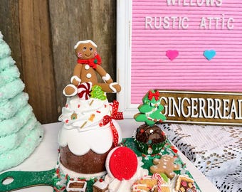 Faux Gingerbread charcuterie board, Christmas tiered tray, Fake bake holiday centerpiece, Cocoa bar decor, dessert board