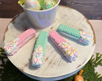 3 Fake wafer cookies, Easter cookies, Faux cookies, pastel, tier tray decor, Photo props, fake sweets, Fake bake, cookie prop