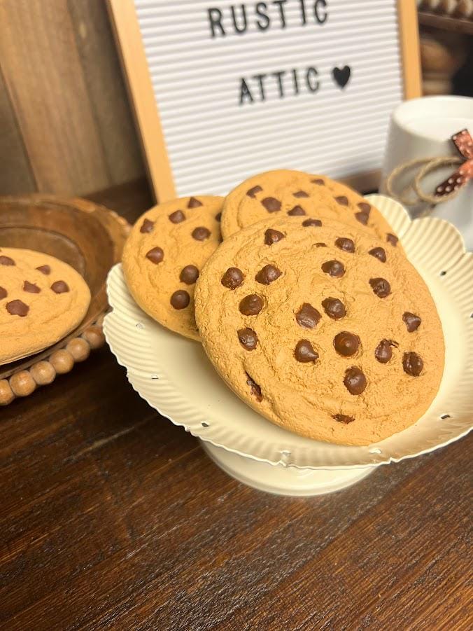 Fake chocolate chip cookie, faux cookies, cookie decor, tier tray decor, Photo props, fake sweets, chocolate lover