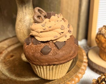 Faux Muffins, Chocolate pretzel cupcake, Primitive Tiered Tray Decor