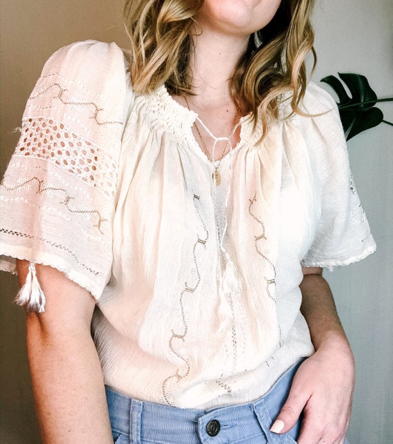 Doen Like 70s Gauze Peasant Blouse