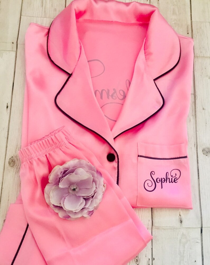 black fridayPersonalised satin short pyjamas perfect for Hen parties holiday Free eye mask weddings bachelorette children sizes.