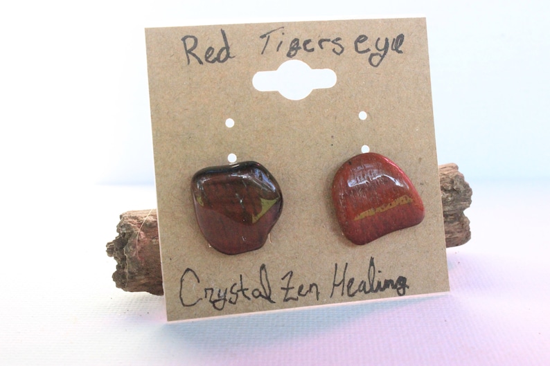Handmade Jewelry Red Tigers Eye Tumbled Earrings and matching ring The Perfect gift idea for crystal lover in your life One of a kind