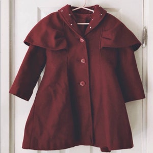 Vintage wine red wool + velvet girls princess coat