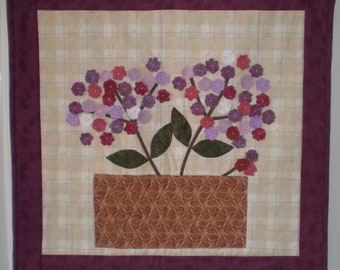 Quilted Purple Flower Basket Wall Hanging