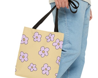 Tote Bag - Daisy Doodle Handgetekende print - voor school, voor werk, voor een uniek cadeau - 13" x 13" formaat - Geel