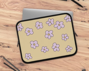 Funda para computadora portátil - Diseño dibujado a mano Daisy Doodle - para el trabajo, la escuela, para tabletas - neopreno - se adapta a dispositivos de hasta 13"