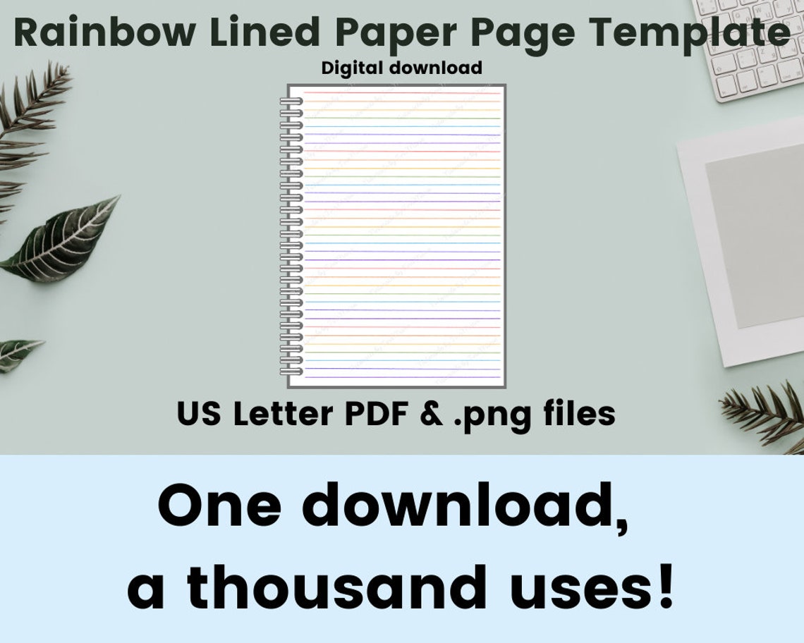Printable Rainbow Lined Paper Digital Notebook Paper Etsy