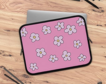 Funda para computadora portátil - Diseño dibujado a mano Daisy Doodle - para la escuela, el trabajo, para tabletas - neopreno - se adapta a un dispositivo de hasta 13"