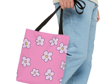 Tote Bag - Daisy Doodle Handgetekende print - voor school, voor werk, voor een uniek cadeau - 13" x 13" formaat - Roze