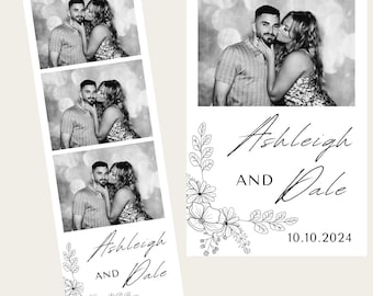 Wedding Photo booth Template, modern photobooth, 2x6 strip, Floral photobooth templates, black and white photo template