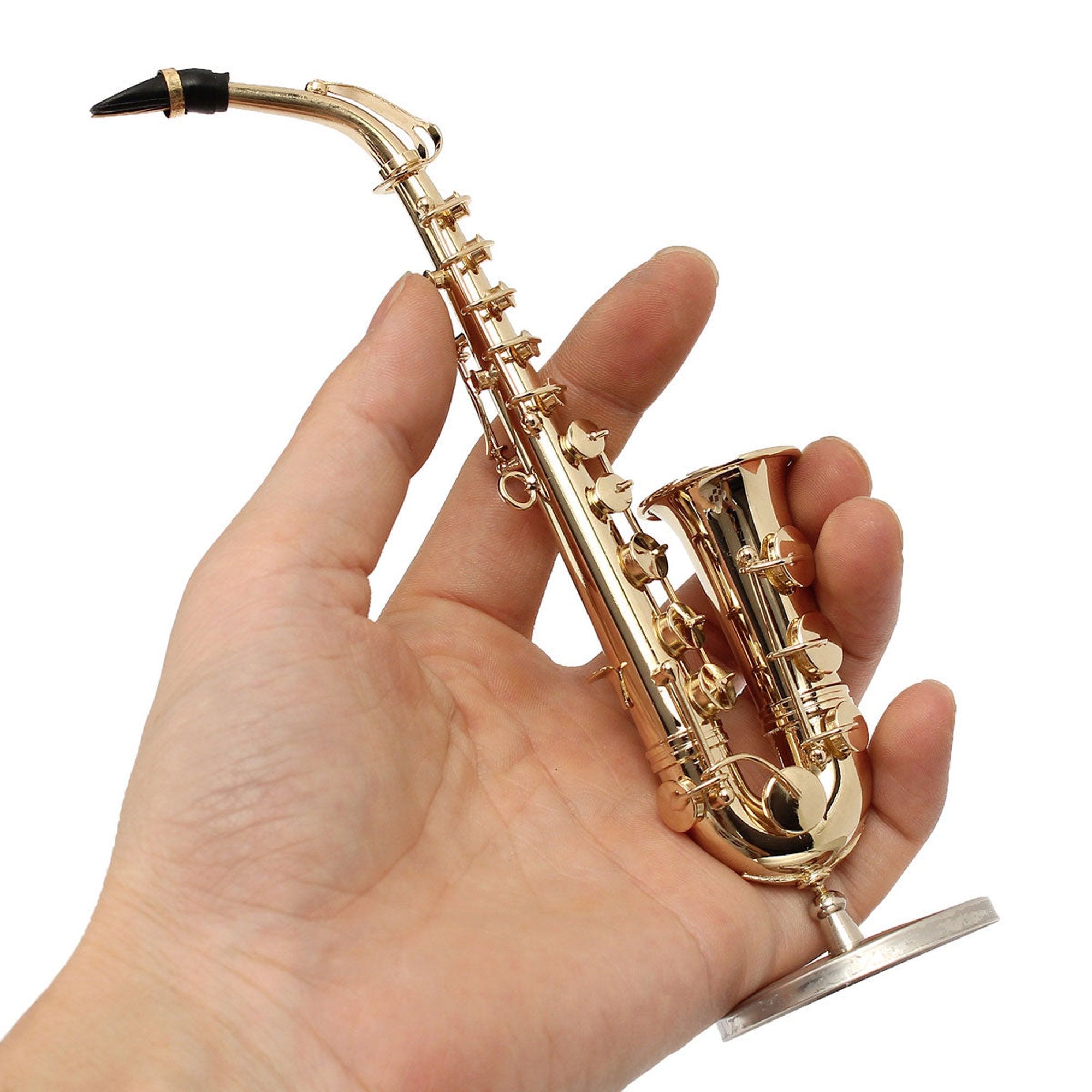 Réplique de saxophone alto miniature avec support et étui plaqué or modèle  instrument ornements cadeau de qualité supérieure Mini modèle instrument de