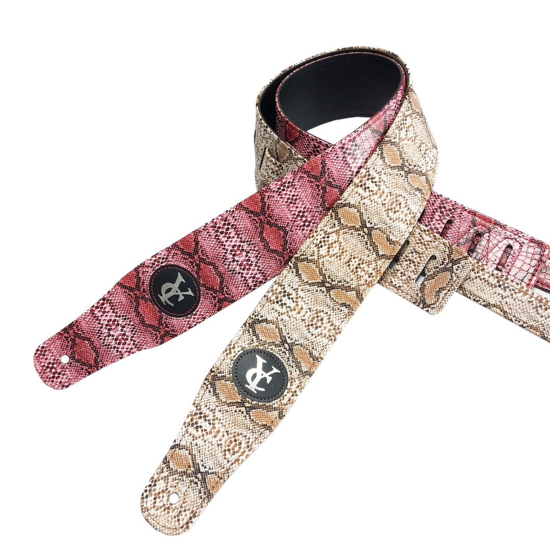 Guitar Strap Snake Skin Pattern Leather Pink Bass Straps Etsy