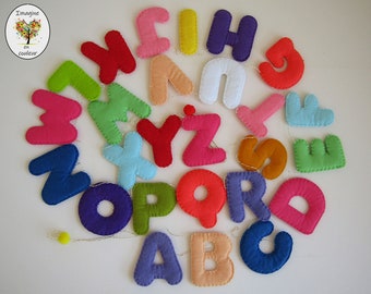 Felt alphabet letter garland Baby children's room wall decoration. Birth Birthday Baptism Gift Christmas