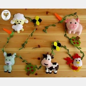 Felt farm animal garland Wall decoration for children&#39;s room, baby, birth, birthday, baptism, handmade gift