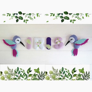 Felt bird name garland (hummingbird) Wall decoration Personalized door sign for children&#39;s room Baby Birth Birthday.