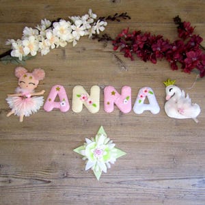 Ballerina doll and swan name garland in felt Children&#39;s room decoration Wall decoration Gifts Birth Birthday Handmade