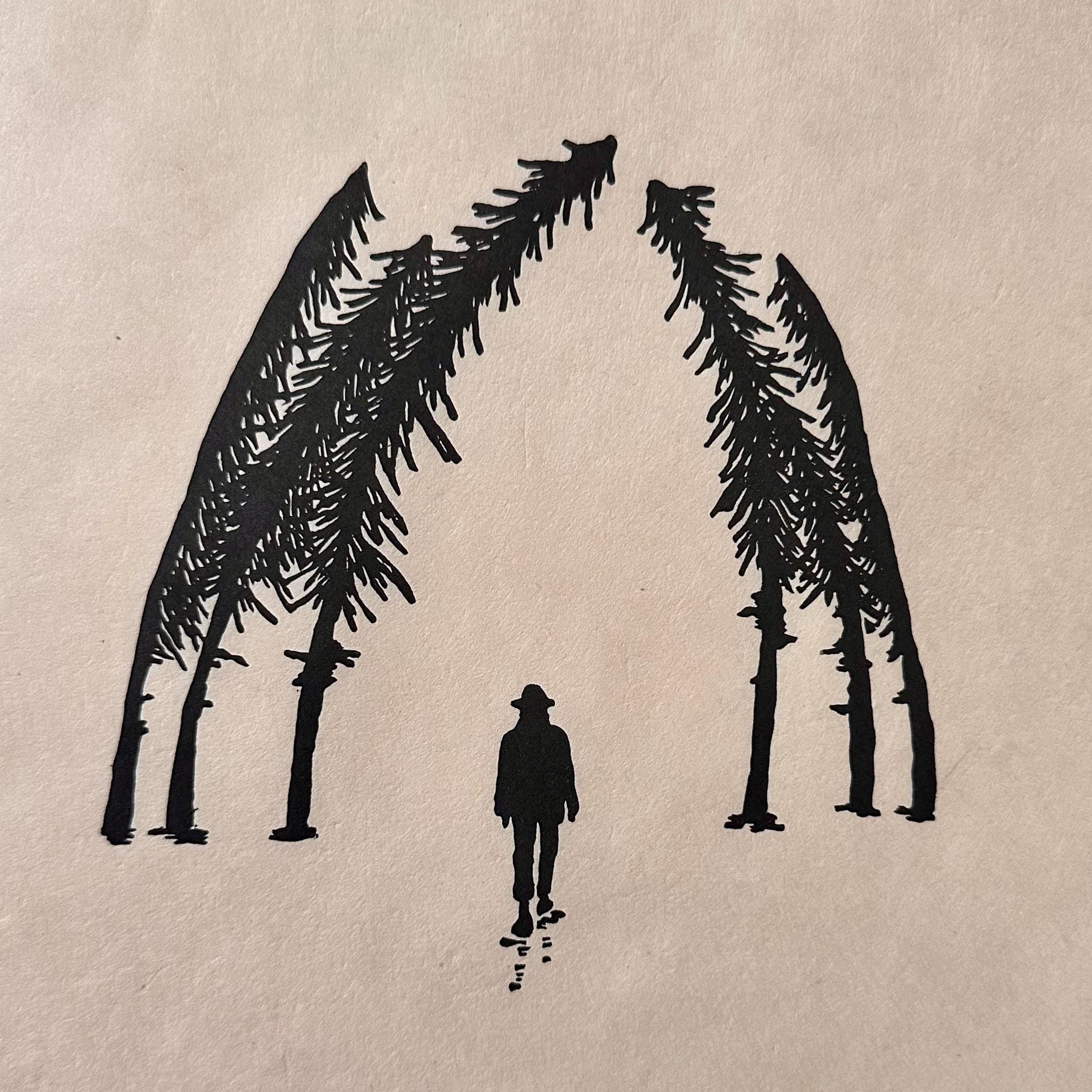 Woodland walk folklore trees limited edition linocut print