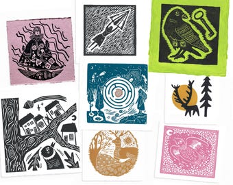The FOLKLORE Collection - original linocut prints