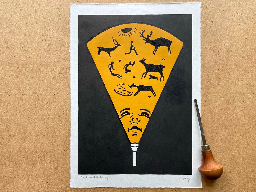 Linocut Print an Alternative History Original Lino Print Etsy
