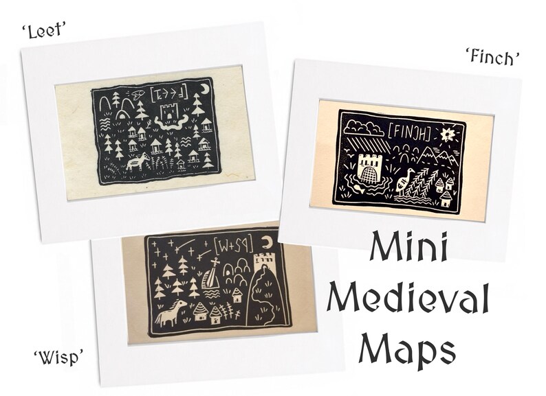 Mini Medieval Fantasy Maps - Limited Edition Hand Printed Linocuts - Etsy