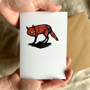 Fox animal linocut recycled greeting card