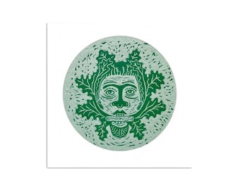 Green Man linocut limited edition print on handmade paper