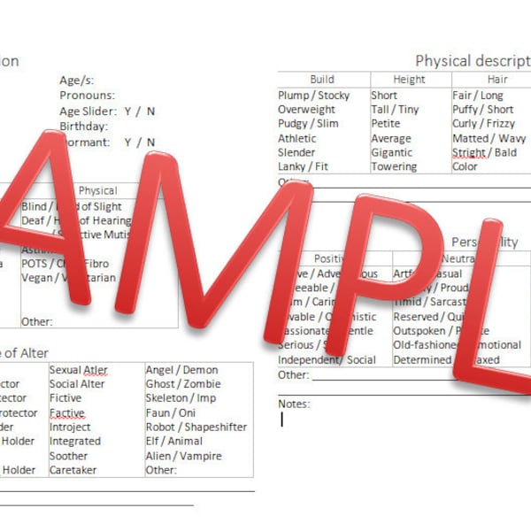 DID/OSDD System Folder Sheets [Dissociative Identity Disorder management!]