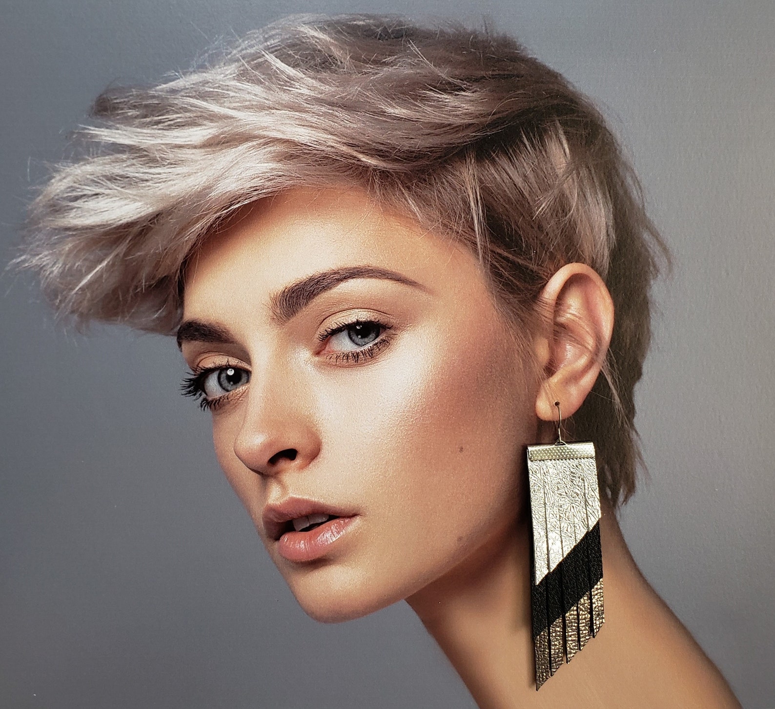 Black and Silver Earrings Large Metallic Earrings Leather | Etsy