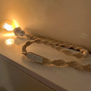 Handmade Macrame Cord Lamp - Macrame Hanging Rope Light Recycled - On/off switch Plug in Pendant Light - Perfect Gift - 2 mt Cable Length