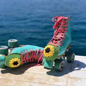Handmade Quads Toe Caps Personalized SunFlower Roller Skate Crochet Toe Guards
