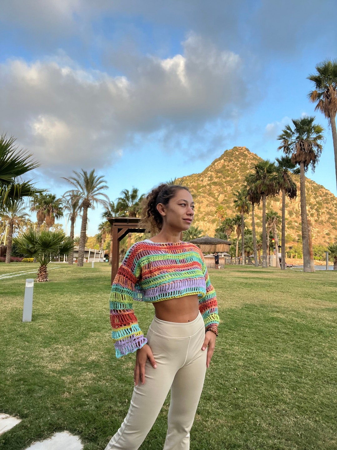 Handmade Multicolor Boho Mesh Crochet Macrame Crop Sweater One Size - Etsy