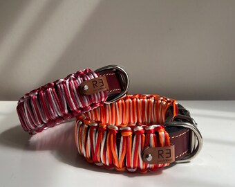 Customized Colors Cat & Dog Collar Leather Handmade Macrame Cord