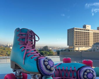 Handmade Crochet Roller Skate Toe Guards: African Flower Design, Custom Colors