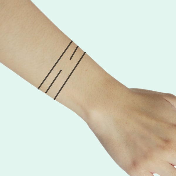 Minimalist Dainty Bracelet Tattoos Armband Solid Line Arm Temporary Tattoo Line Wrist Cool Men Tattoo Lines Leg Sticker Black Tattoo Set