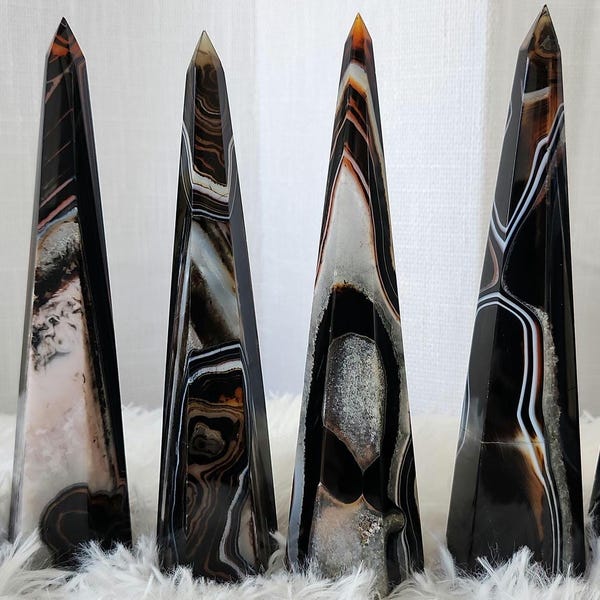 Red Onyx Banded Agate 7" Crystal Obelisk Towers | Grounding | Protection | Love | 6 Styles