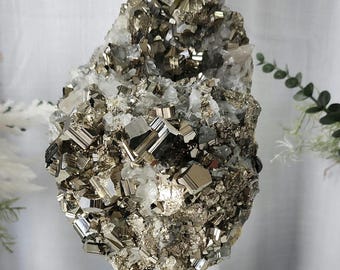 Pyrite & Quartz 5.6lb Crystal Cluster Specimen with Stand | Tenacity | Abundance | Good Fortune